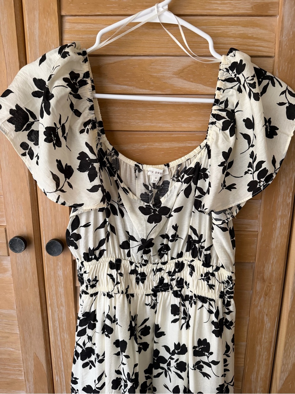 Blu Pepper Cream Midi Dress with Black Floral Print